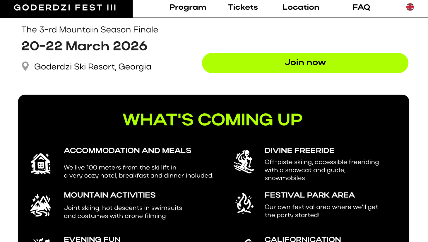 Goderdzi website showcase primary view